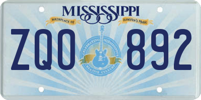 MS license plate ZQO892