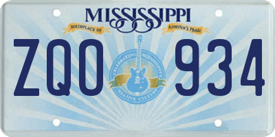 MS license plate ZQO934