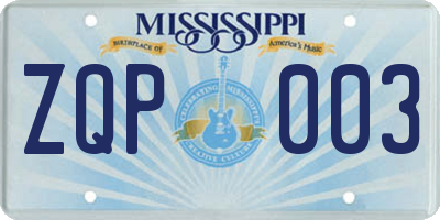 MS license plate ZQP003