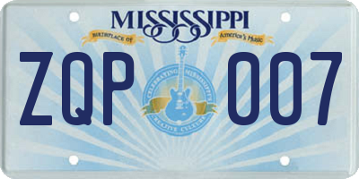 MS license plate ZQP007