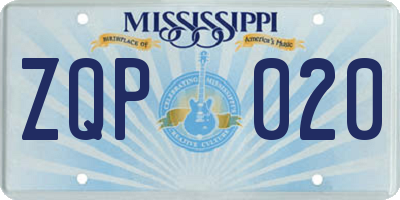 MS license plate ZQP020