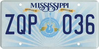 MS license plate ZQP036