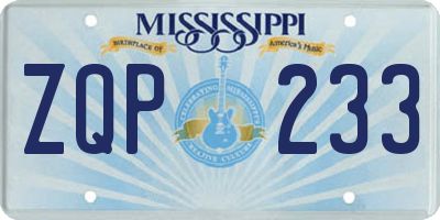 MS license plate ZQP233