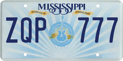 MS license plate ZQP777