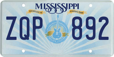 MS license plate ZQP892