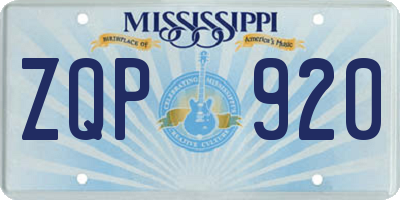 MS license plate ZQP920