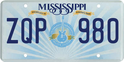 MS license plate ZQP980