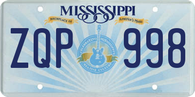 MS license plate ZQP998