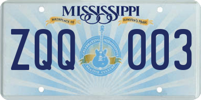 MS license plate ZQQ003