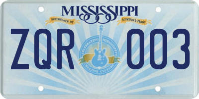 MS license plate ZQR003