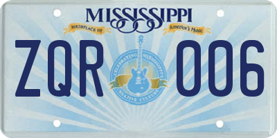 MS license plate ZQR006