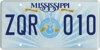 MS license plate ZQR010