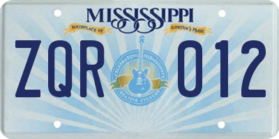MS license plate ZQR012