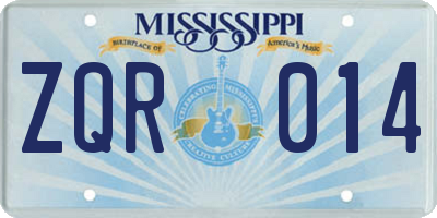 MS license plate ZQR014