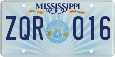 MS license plate ZQR016