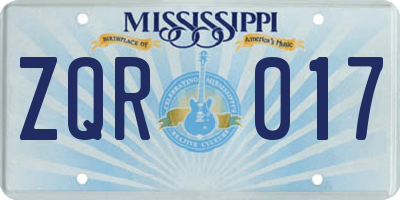 MS license plate ZQR017