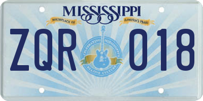 MS license plate ZQR018