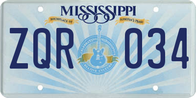 MS license plate ZQR034