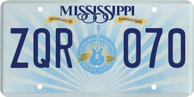 MS license plate ZQR070