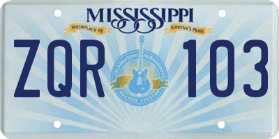MS license plate ZQR103