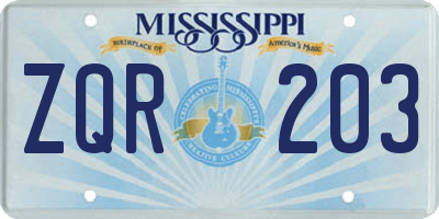 MS license plate ZQR203