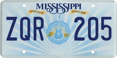 MS license plate ZQR205