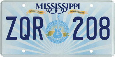 MS license plate ZQR208