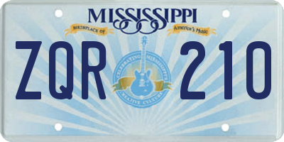 MS license plate ZQR210