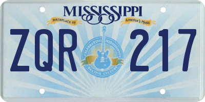 MS license plate ZQR217