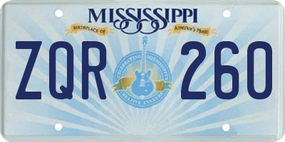 MS license plate ZQR260