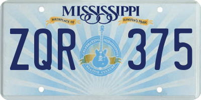 MS license plate ZQR375