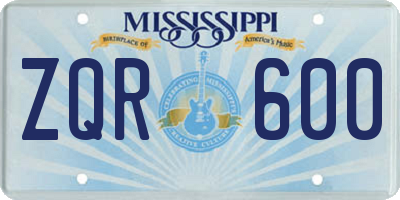 MS license plate ZQR600