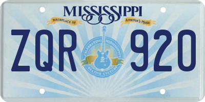 MS license plate ZQR920