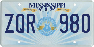 MS license plate ZQR980