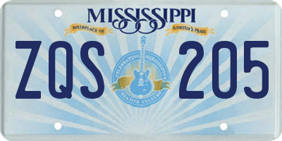 MS license plate ZQS205