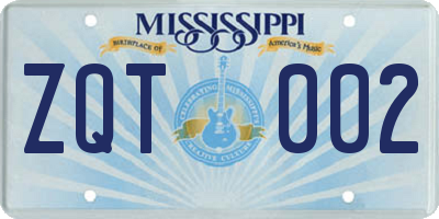 MS license plate ZQT002