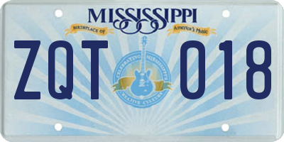 MS license plate ZQT018