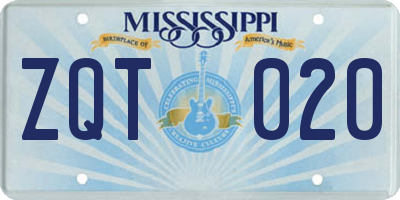 MS license plate ZQT020
