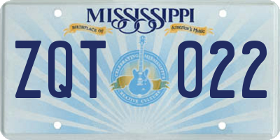 MS license plate ZQT022