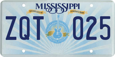 MS license plate ZQT025