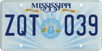 MS license plate ZQT039