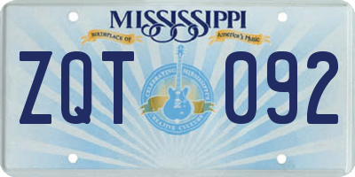 MS license plate ZQT092