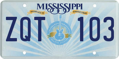 MS license plate ZQT103