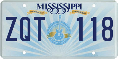 MS license plate ZQT118