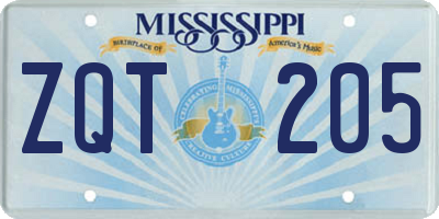 MS license plate ZQT205