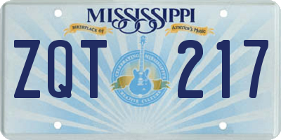 MS license plate ZQT217