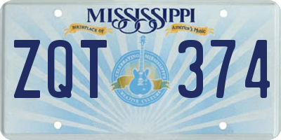 MS license plate ZQT374