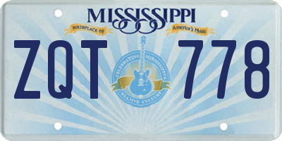 MS license plate ZQT778