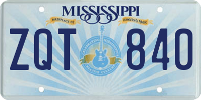MS license plate ZQT840