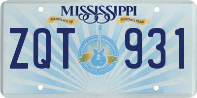 MS license plate ZQT931